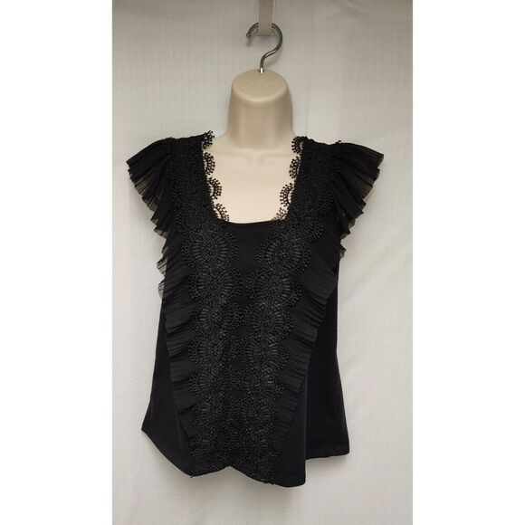 Marc New York Squre Neck Lace Ruffle Blouse Color Black Size Medium - Picture 2 of 8